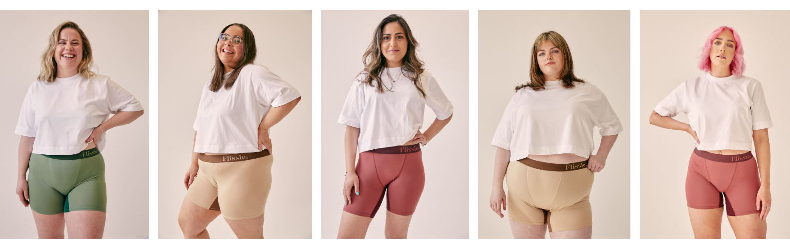 Group of women wearing Flissie womens boxers