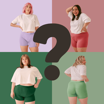 Six styles of women's underwear laid flat side by side showing different leg lengths