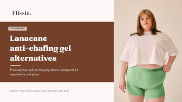 Lanacane anti-chafing gel alternatives: a model in Flissie women's bamboo boxer shorts in sage green