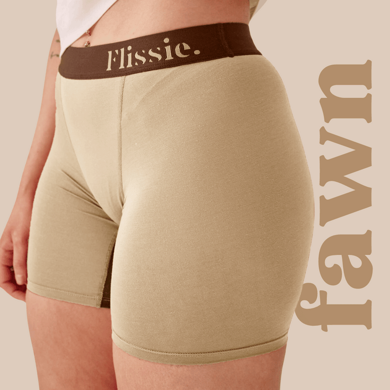 Flissie women's bamboo boxer shorts in Fawn Beige, 6" leg