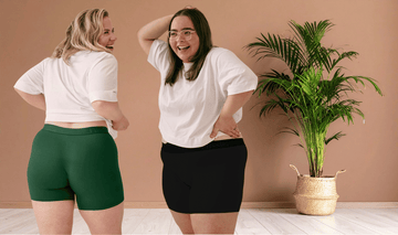 Women's Boxers in Green and Black worn by models size large